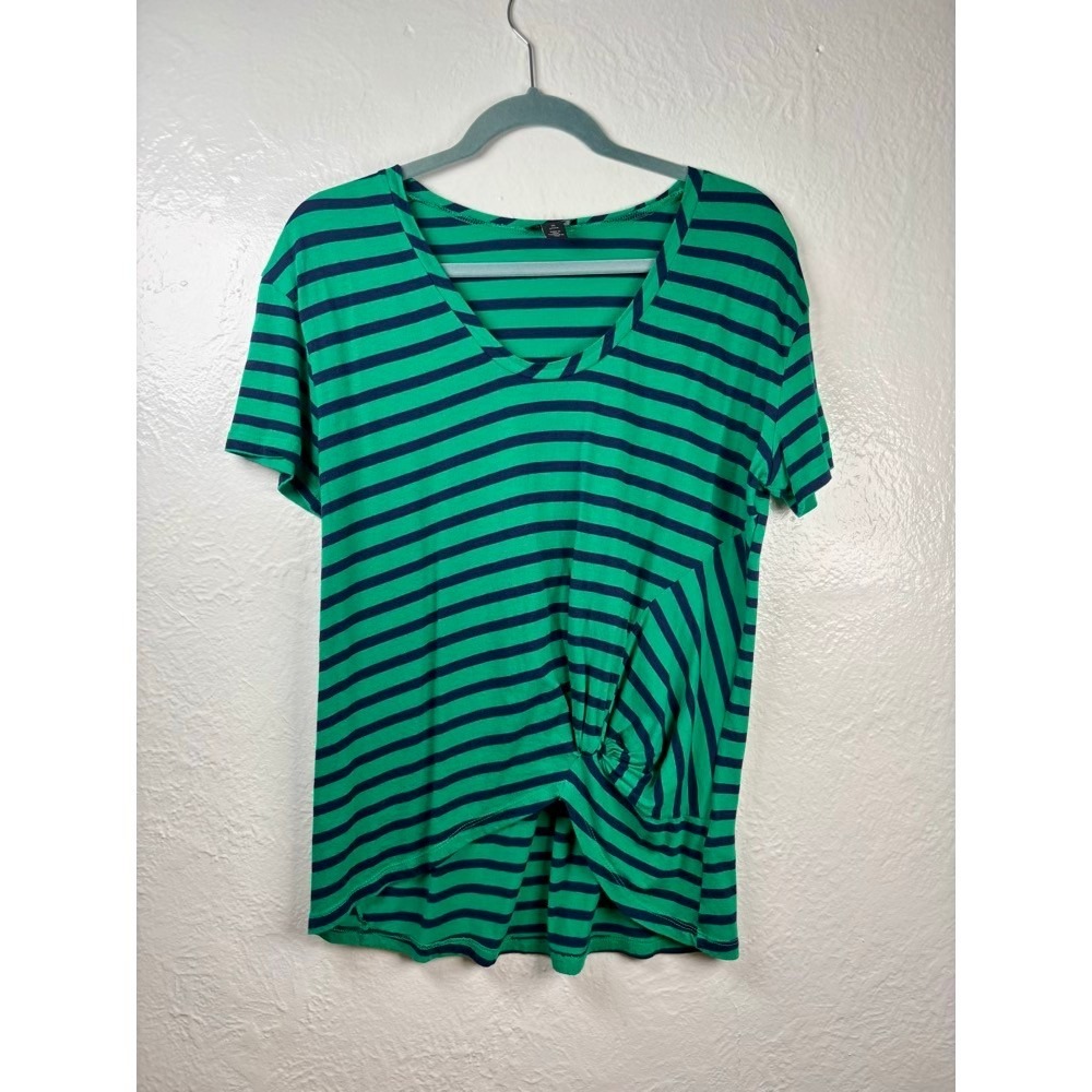 Halogen Twist Front Striped T-Shirt MP Green Navy Preppy 90s Coastal Nauticalโ